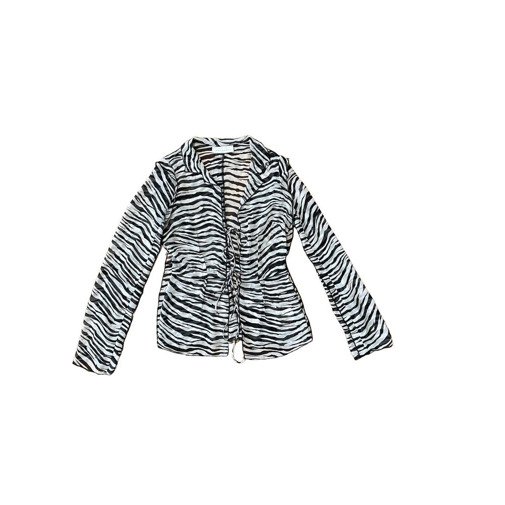 Sheer Zebra Print Tie Front Long Sleeve Shirt Size Small Y2K Party Festival